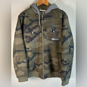 Ecko Unltd Jacket Mens L Raw Uncut Green Camo Sherpa Lined Full Zip Hooded NWOT